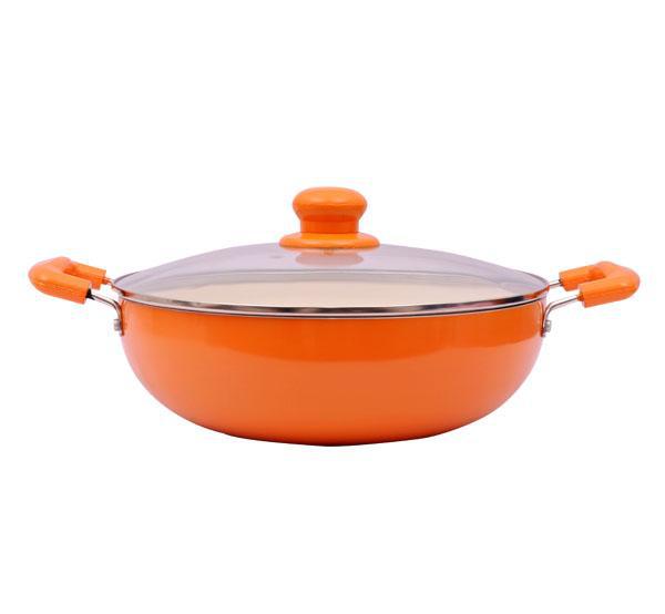 Ceramic Non Stick Aluminum Deep Kadai with Lid 260mm Tredy Foods