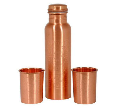 Kumbakonam Design Copper Water Bottle & Tumbler Set-Tredy Foods