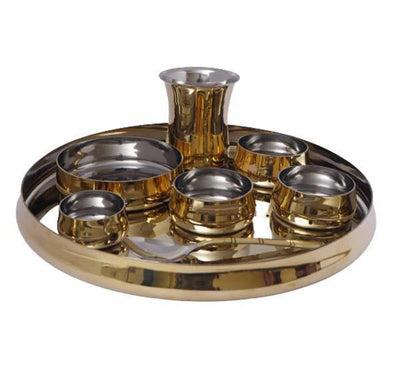 Brass Coated Stainless Steel Thali Set (Pack of 8 Pcs)-Tredy Foods