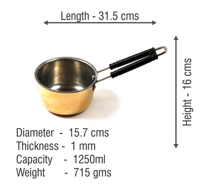 Brass Sauce Pan/ Milk Pan - 1.25 Litre (Tin Coated)-Tredy Foods