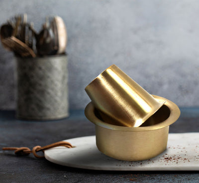 Brass Brushed Matte Finish Coffee Dabara Set (Medium) - Tredy Foods