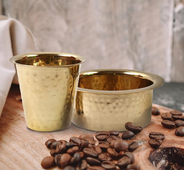 Brass Coffee Dabara Set (Hammered) - Medium - Tredy Foods