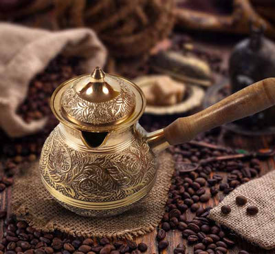 Brass Turkish Coffee Pot with Lid - Tredy Foods