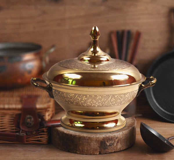 Bronze Bowl With Lid (Carved With Floral Design) - Tredy Foods