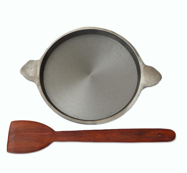 Cast Iron Dosa Tawa 10 Inches Double Handle with Wooden Spatula
