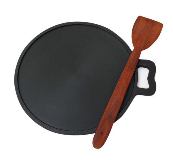 Cast Iron Dosa Tawa - 11 Inches - Flat Bottom - with Wooden Spatula-Tredy Foods