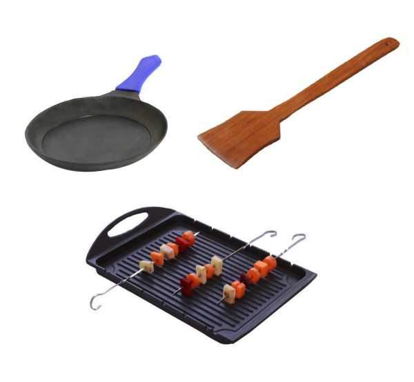 Cast Iron Egg & Grill Pan with Ladle & 6 Skewers-Tredy Foods