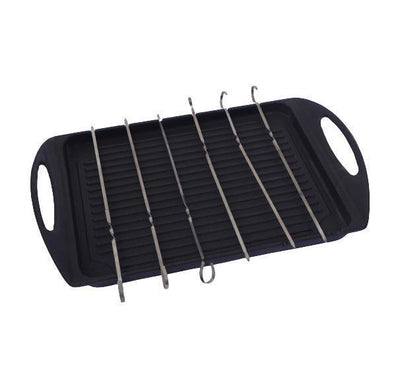 Cast Iron Grill Pan with Six Skewers-Tredy Foods