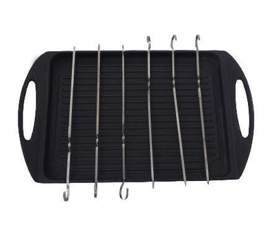 Cast Iron Grill Pan with Six Skewers-Tredy Foods