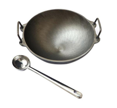 Cast Iron Kadai 1.25 Ltr with Xtra Deep Ladle-Tredy Foods