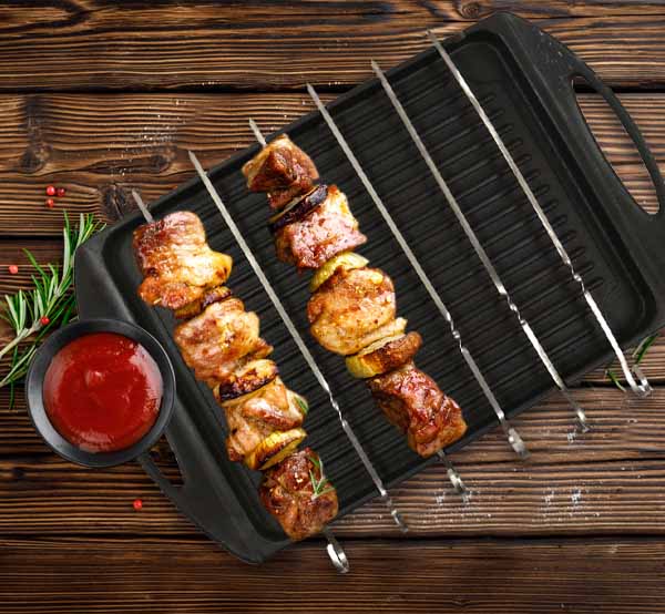 Cast Iron Grill Pan with Six Skewers - Tredy Foods