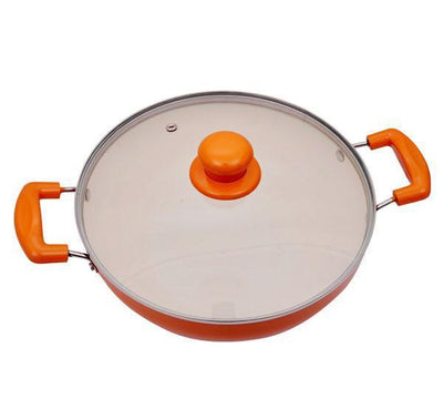 Ceramic Non Stick Aluminum Deep Kadai With Lid 260mm-Tredy Foods