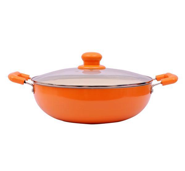 Ceramic Non Stick Aluminum Deep Kadai With Lid 260mm-Tredy Foods