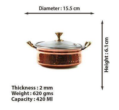 Copper Coated SS Handi Bowl With Lid - 420 ml-Tredy Foods