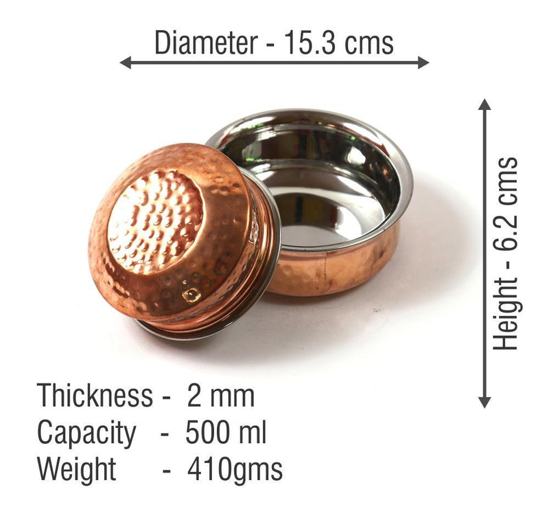 Copper Coated Stainless Steel Handi Bowl - 500 ml-Tredy Foods