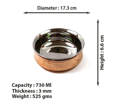 Copper Coated Stainless Steel Handi Bowl - 730 ml-Tredy Foods
