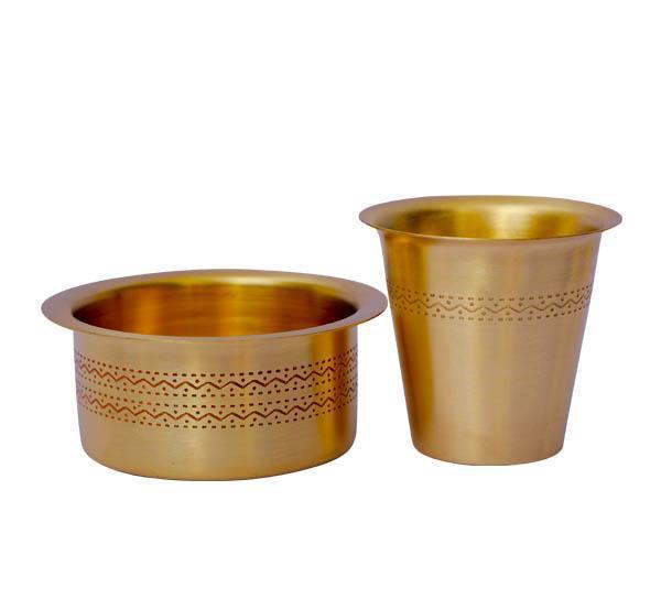 Etched Brass Coffee Dabara Set Matte Finish-Tredy Foods