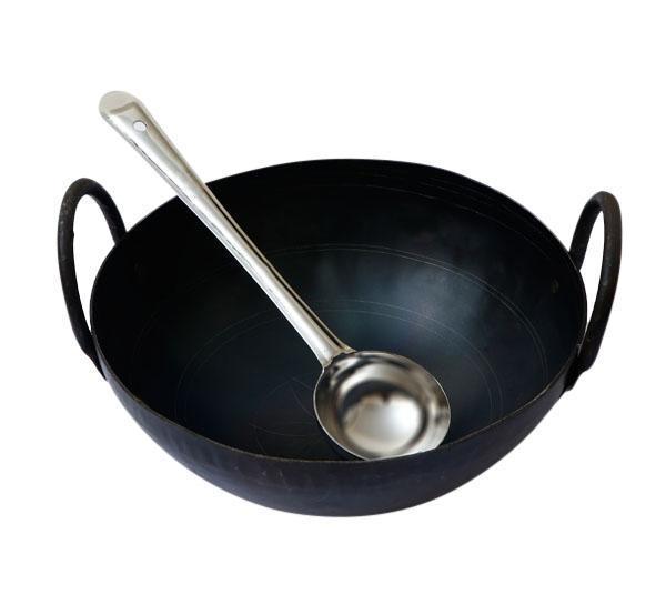 Iron Kadai 2.5 to 3.5 Litre with Basting Extra Deep Ladle-Tredy Foods