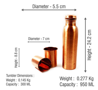Kumbakonam Design Copper Water Bottle & Tumbler Set-Tredy Foods