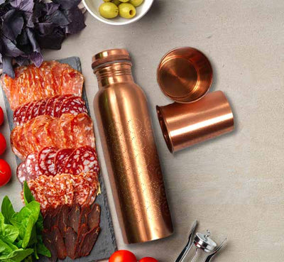 Kumbakonam Design Copper Water Bottle & Tumbler Set - Tredy Foods